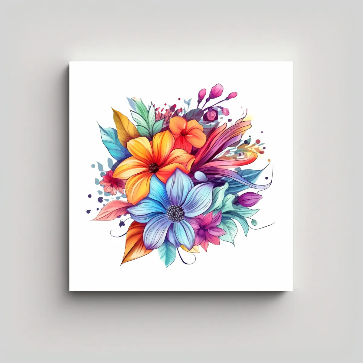 GENERICO - Ilustración De Flor Colorida En Lienzo Blanco 30x30 Cm