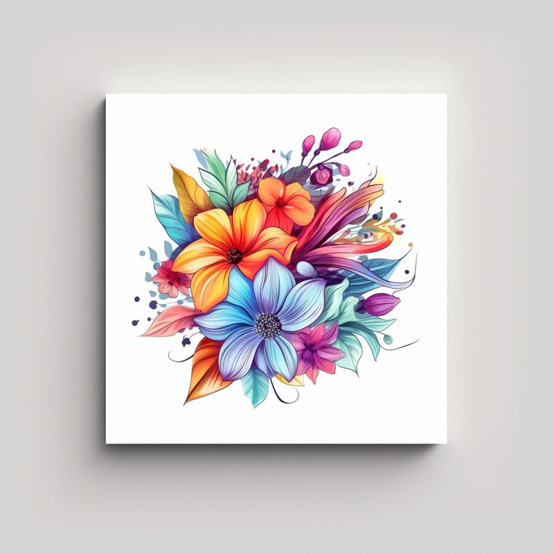 GENERICO - Ilustración De Flor Colorida En Lienzo Blanco 30x30 Cm