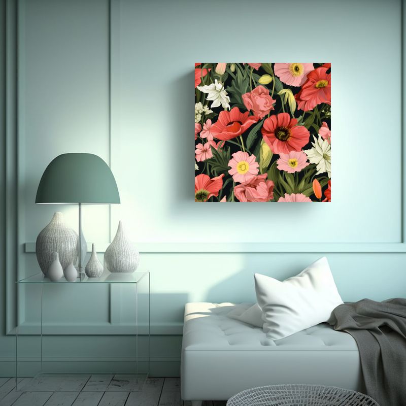 GENERICO - Composición Exuberante De Flores Rosas Y Rojas 40x40 Cm