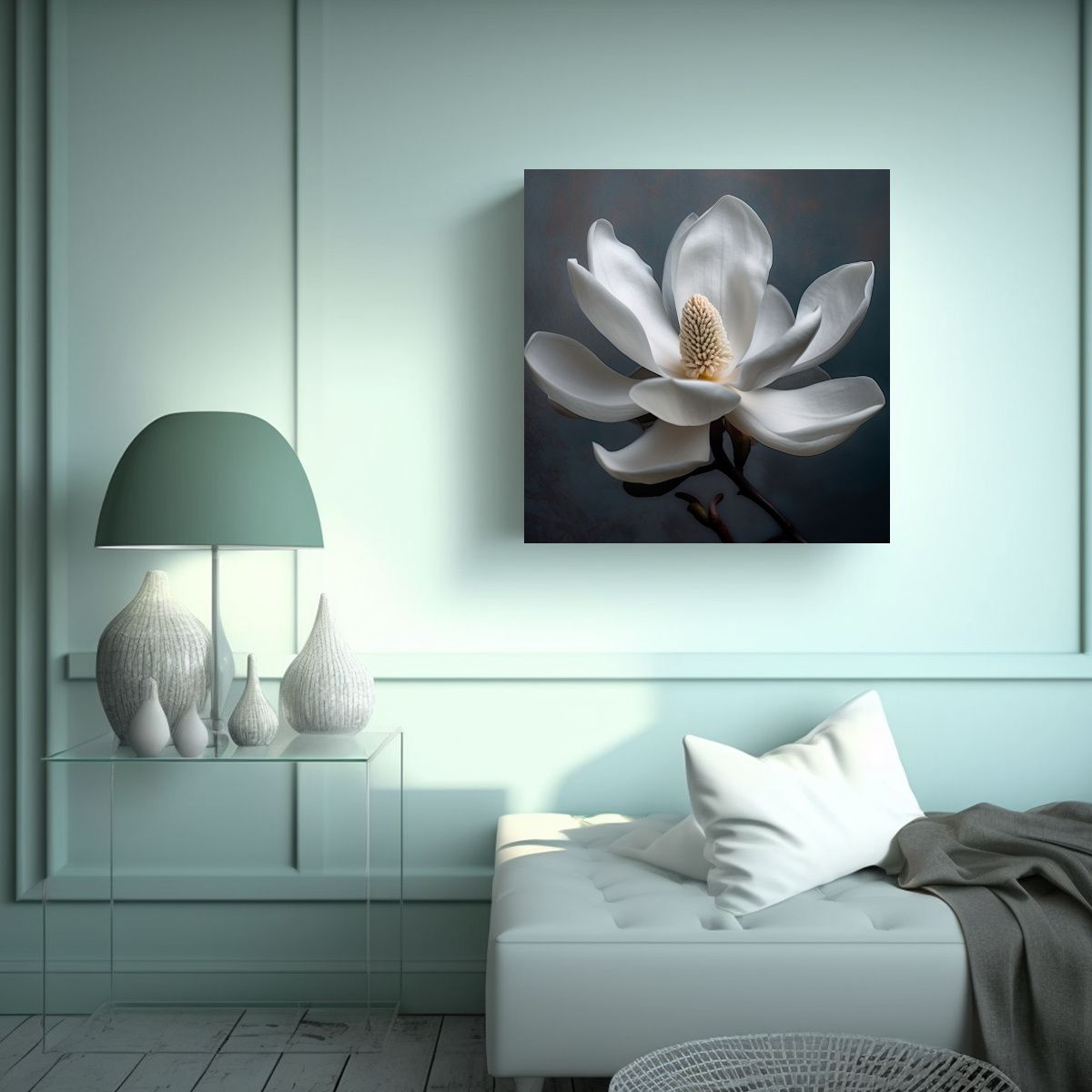 GENERICO - Elegante Lienzo Acuarela De Magnolia Blanca En 30x30 Cm
