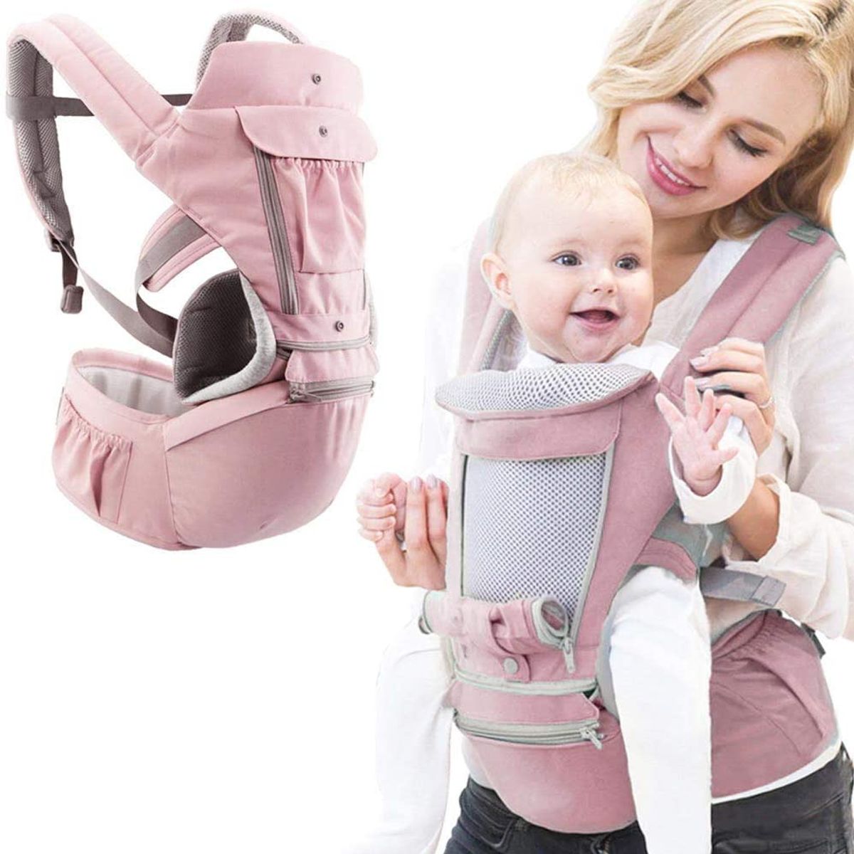 TIOZONEY - Mochila Cangurera Asiento Portabebé Ergonomica 0-36 Meses