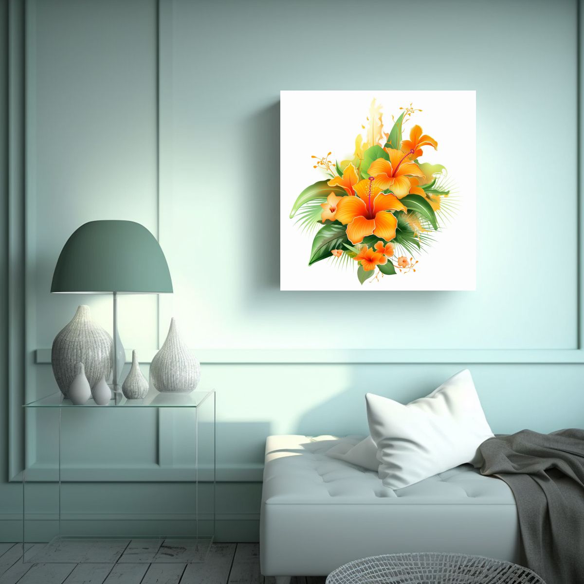 GENERICO - Adorno Tropical Canva Dibujo De Flores 90x90 Cm