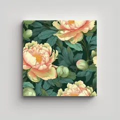 GENERICO - Dibujo De Peonía Rosa Sobre Fondo Verde 50x50 Cm