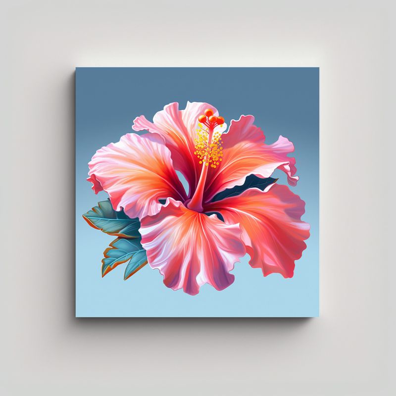 GENERICO - Ilustración Tropical De Hibiscus Cuadro Moderno 90x90 Cm
