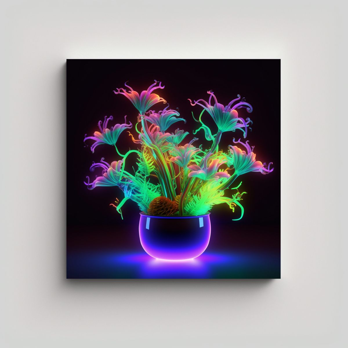 GENERICO - Lienzo Sublimado En Relieve Con Flores Neón En 90x90 Cm