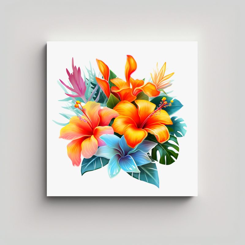 GENERICO - Simetría Tropical Cuadros Decorativos De Flores 90x90 Cm