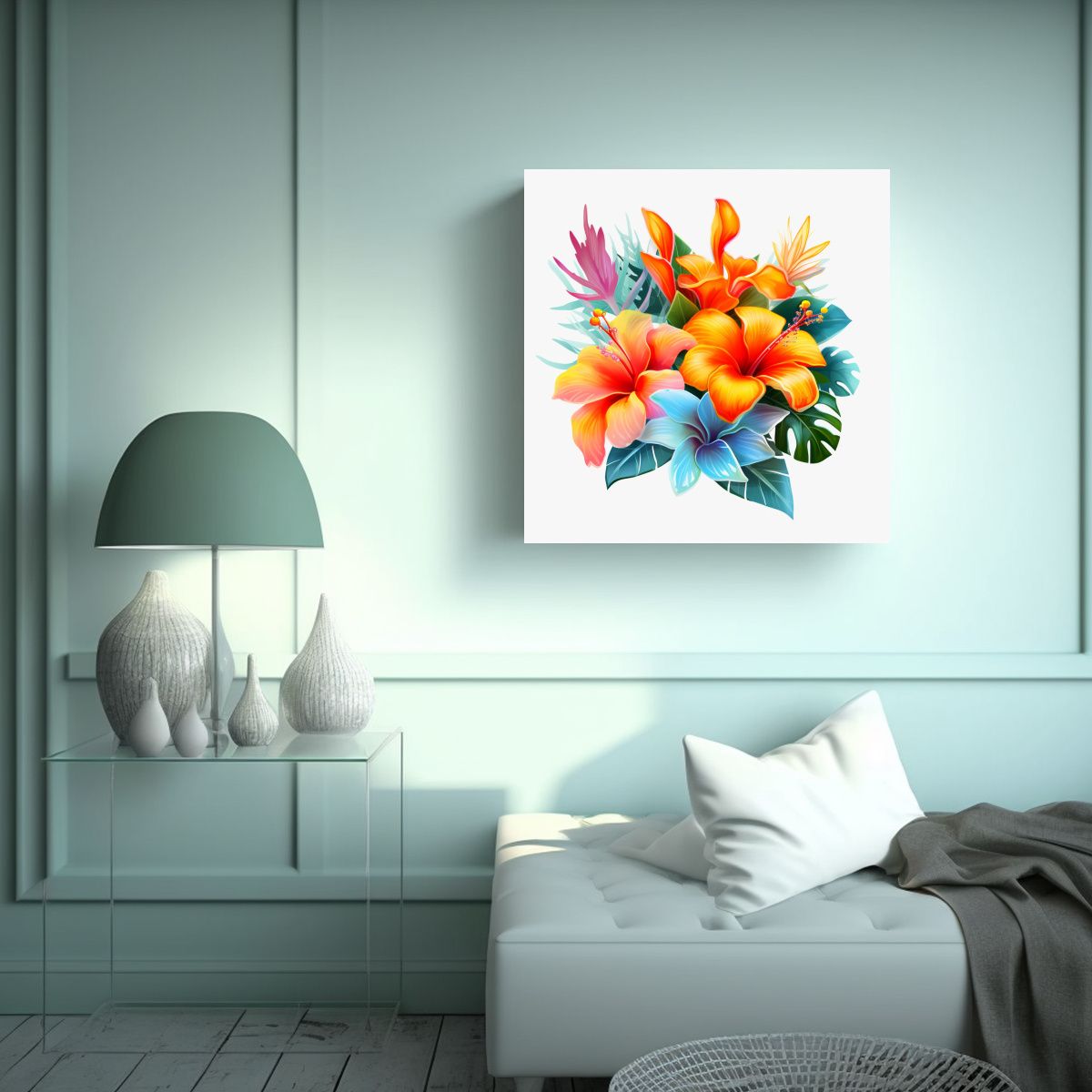 GENERICO - Simetría Tropical Cuadros Decorativos De Flores 90x90 Cm