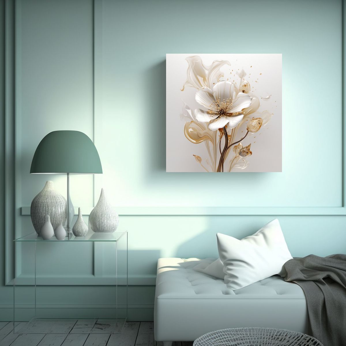 GENERICO - Arte Gráfico De Pared Flores En Beige Y Flecha 50x50 Cm
