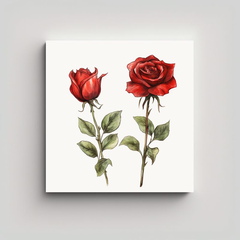 GENERICO - Composición De 2 Rosas Rojas Y Hojas Riqueza 60x60 Cm