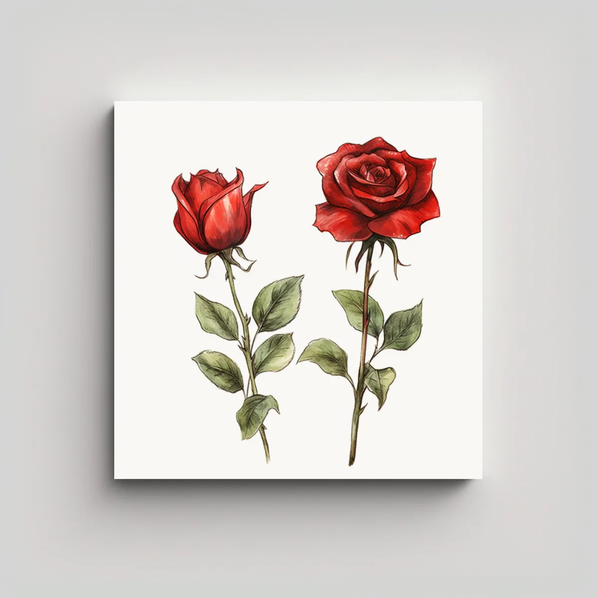 GENERICO - Composición De 2 Rosas Rojas Y Hojas Riqueza 50x50 Cm