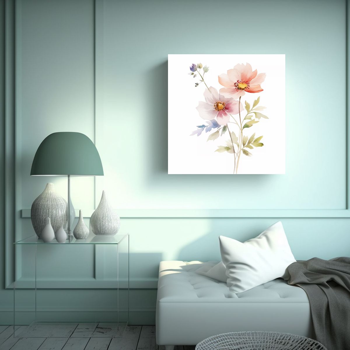 GENERICO - Lienzo Vintage Con Flores Elegantes De Tallo 50x50 Cm