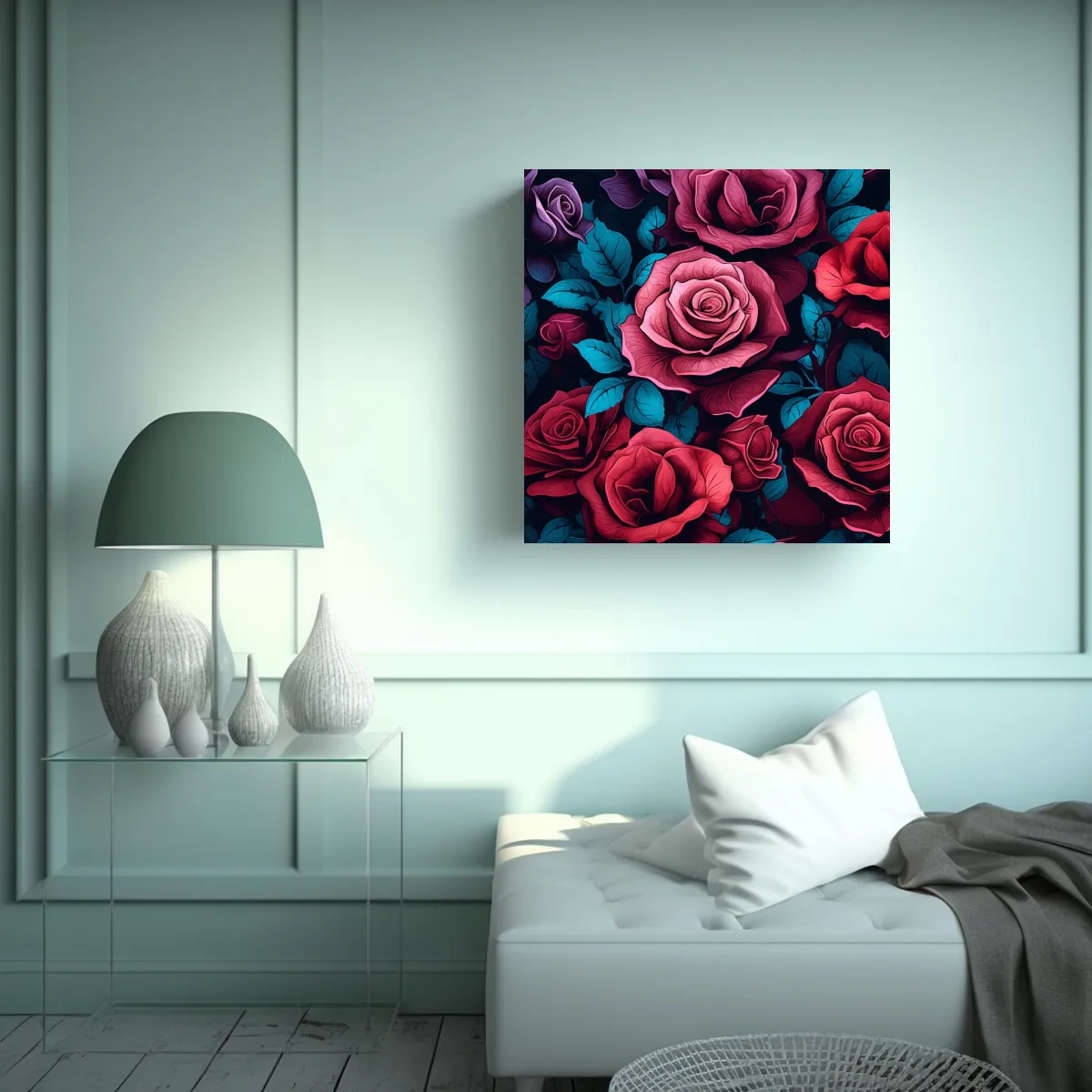 GENERICO - Clásico Lienzo De Tela Con Fondo De Rosas 30x30 Cm