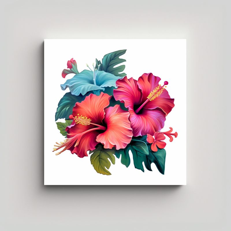 GENERICO - Cuadro Original Tropical De Hibiscus Fuschia Y 60x60 Cm