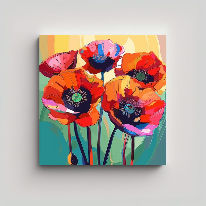 GENERICO - Composición Dinámica De Fotografía De Amapolas 80x80 Cm
