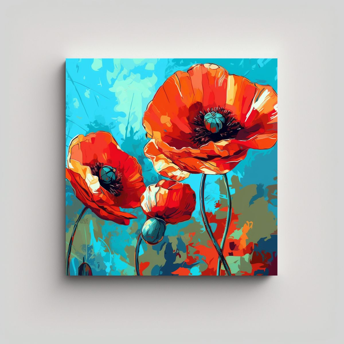 GENERICO - Cuadro Pop Art Style De Amapolas Decoración 80x80 Cm