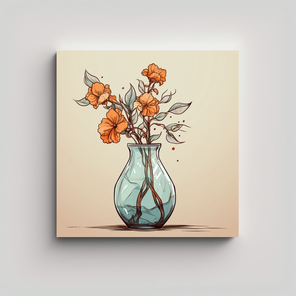 GENERICO - Adorable Cuadro Manga De Flor En Jarrón En Tela 80x80 Cm