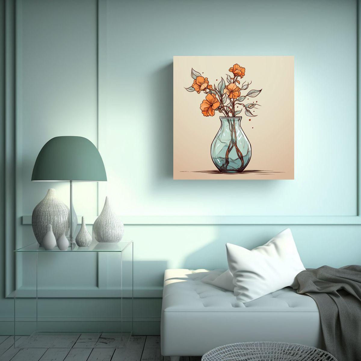 GENERICO - Adorable Cuadro Manga De Flor En Jarrón En Tela 80x80 Cm