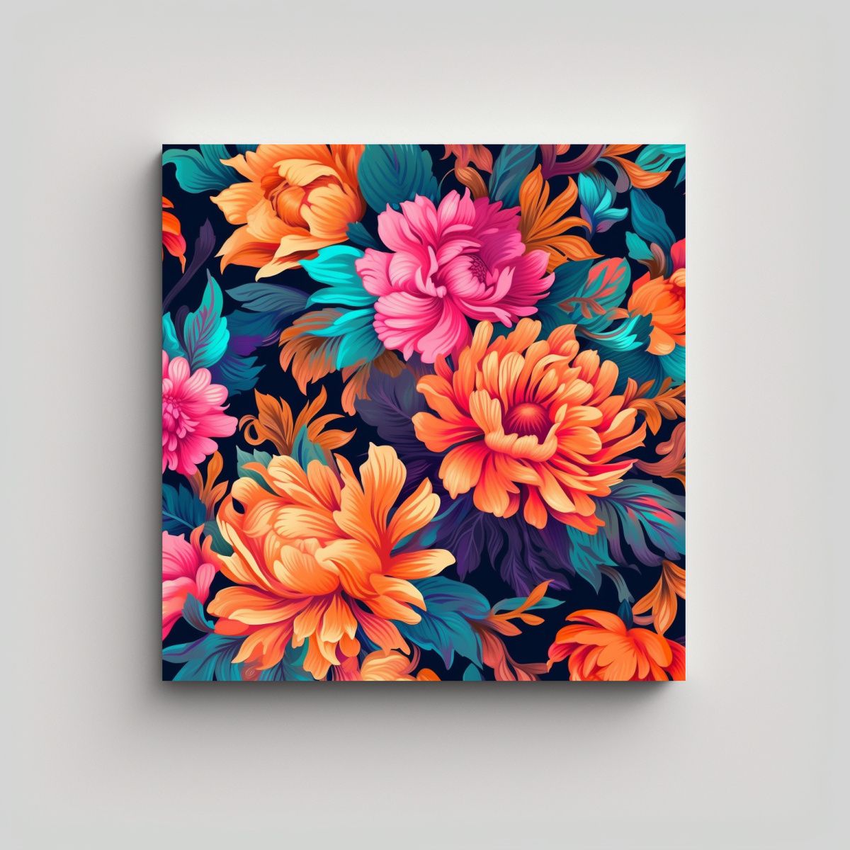 GENERICO - Cuadro Conceptual Floral Combinación Vibrante Y 60x60 Cm