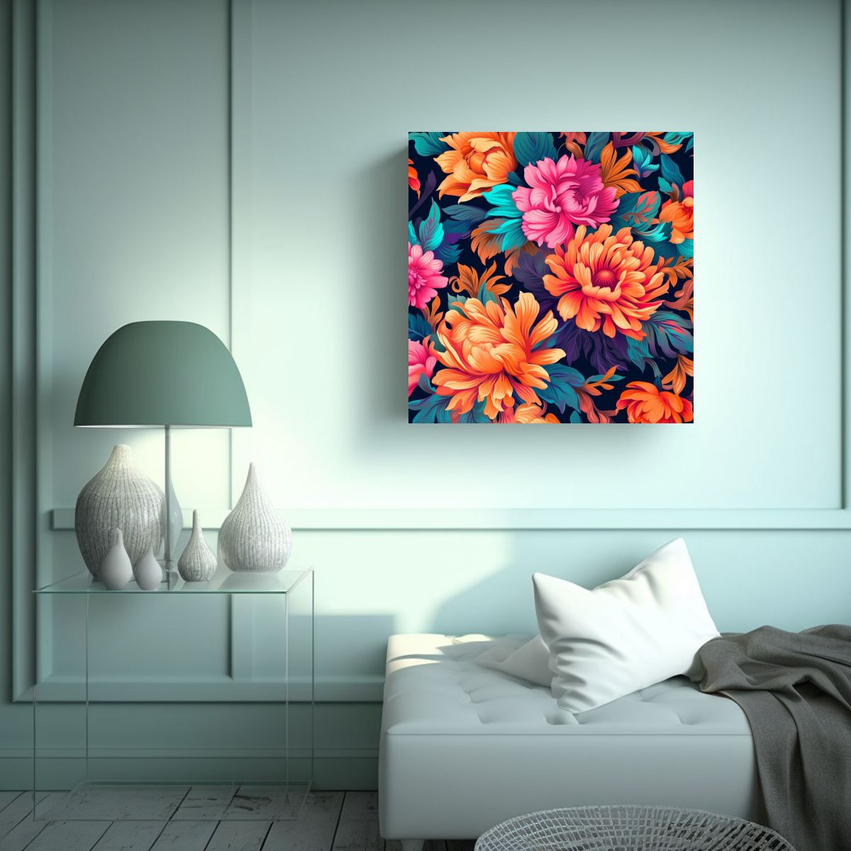 GENERICO - Cuadro Conceptual Floral Combinación Vibrante Y 60x60 Cm