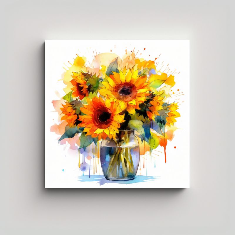 GENERICO - Ilustración De Girasoles En Cuadro Estilo 50x50 Cm