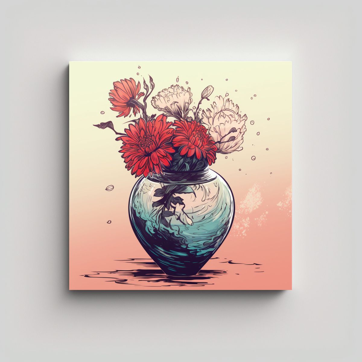 GENERICO - Arte De Pared Manga Flor En Jarrón En Acuarela 70x70 Cm