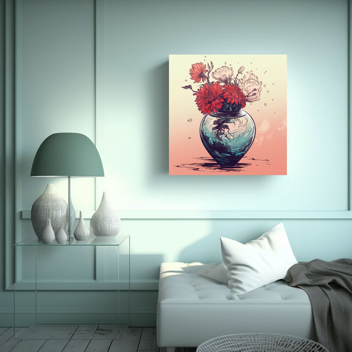 GENERICO - Arte De Pared Manga Flor En Jarrón En Acuarela 70x70 Cm