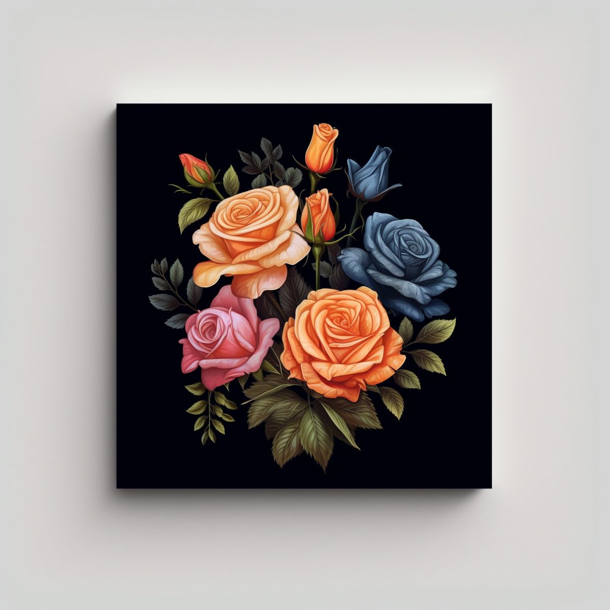 GENERICO - Ilustración Vintage De Rosas En Tela En Bastidor 90x90 Cm