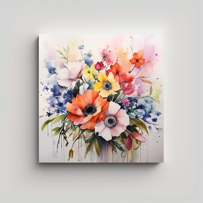 GENERICO - Cuadro Floral Moderno Acuarela Alta Calidad Para 50x50 Cm