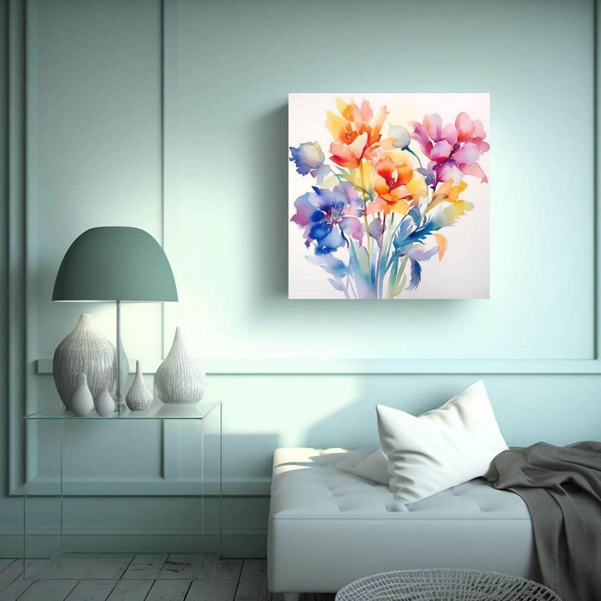 GENERICO - Cuadros Decorativos Canva Flores Acuarela 80x80 Cm