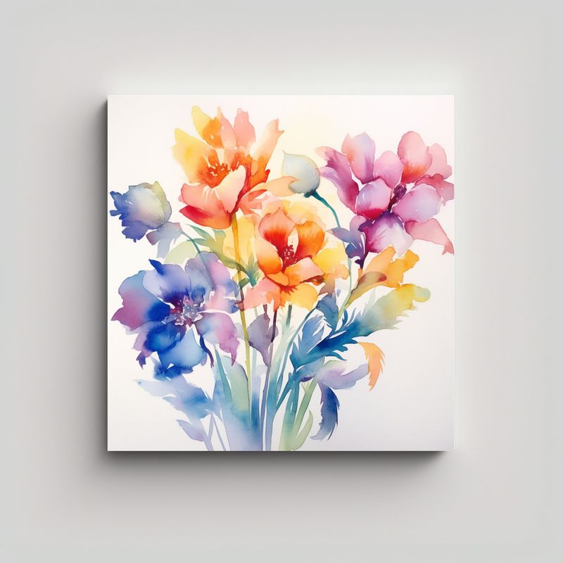 GENERICO - Cuadros Decorativos Canva Flores Acuarela 70x70 Cm