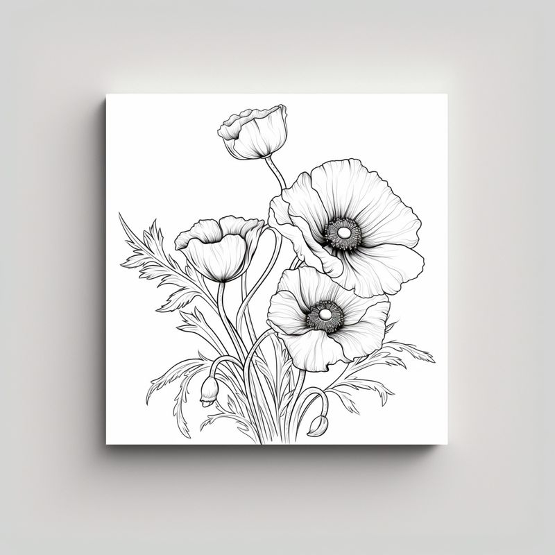 GENERICO - Cuadro Minimalista De 3 Amapolas Coloridas Sin 80x80 Cm