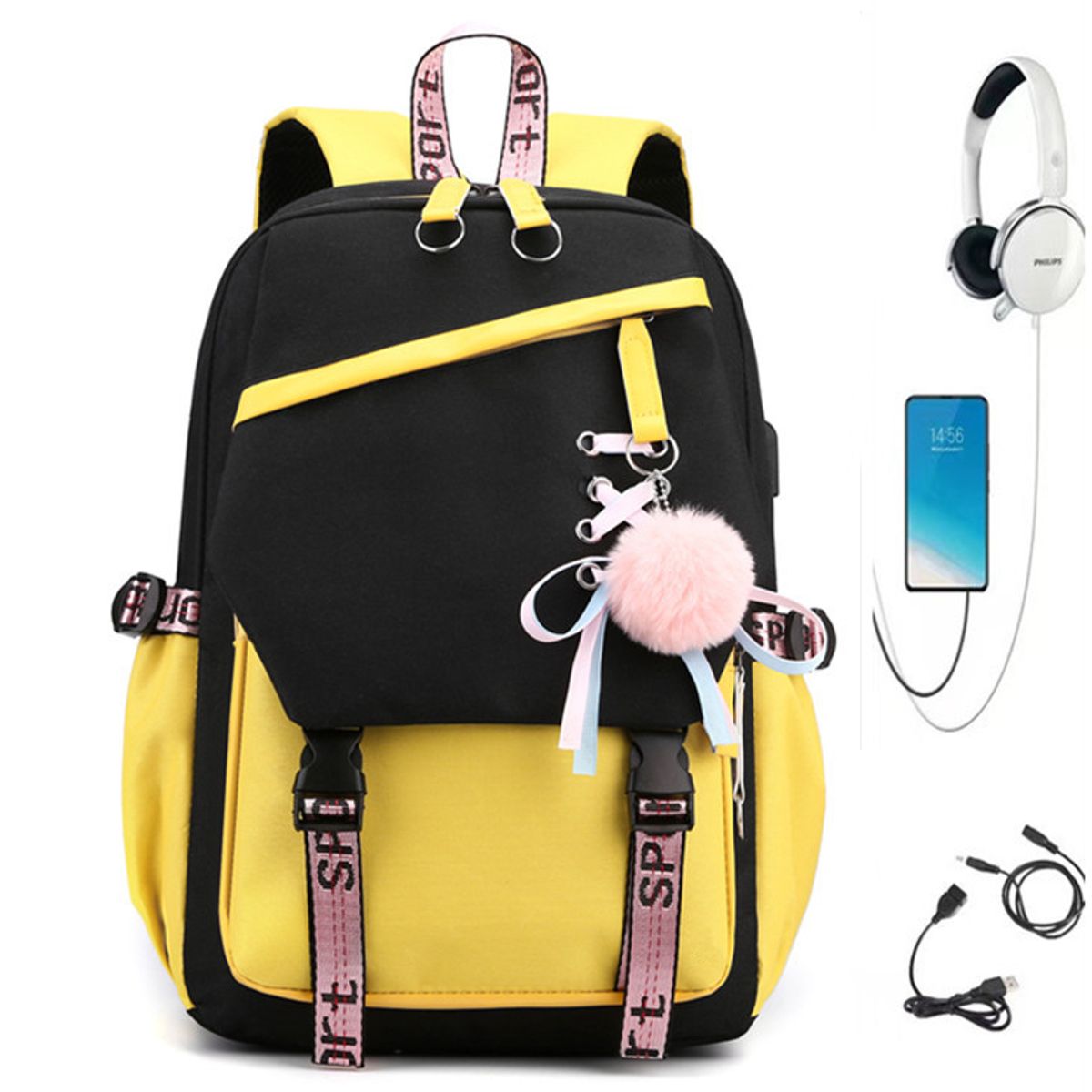 TIOZONEY - Mochila escolar con puerto de carga USB