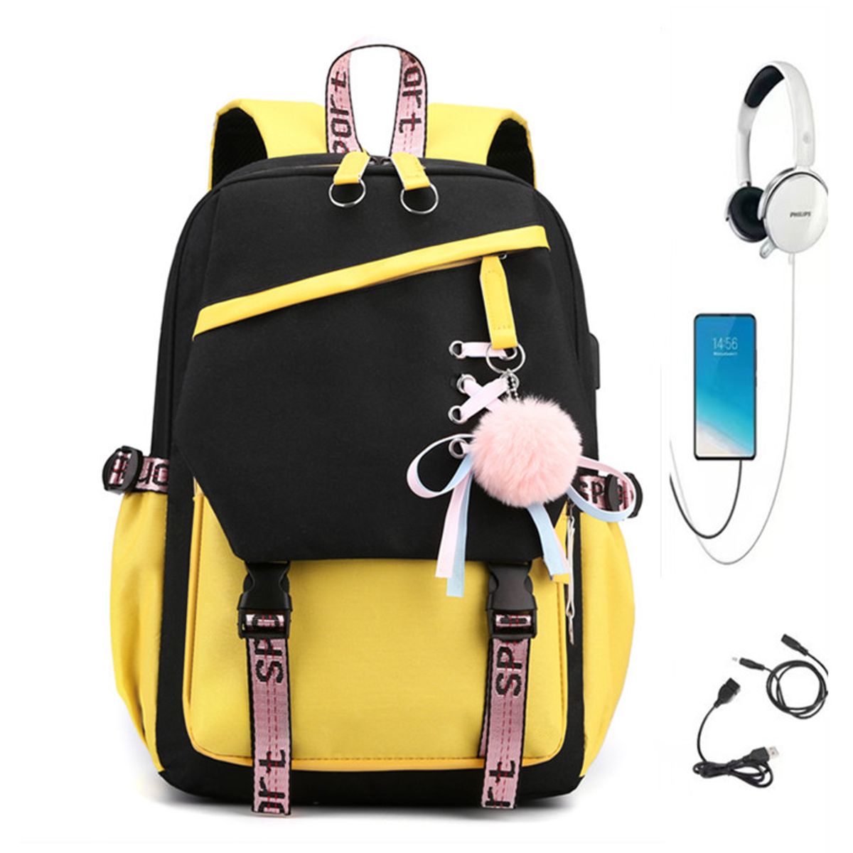 TIOZONEY - Mochila escolar con puerto de carga USB