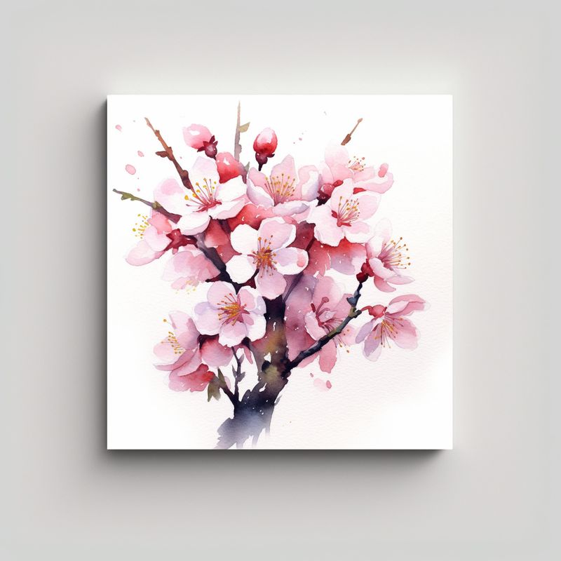 GENERICO - Fotografía De Cerezos En Acuarela Estilo 90x90 Cm