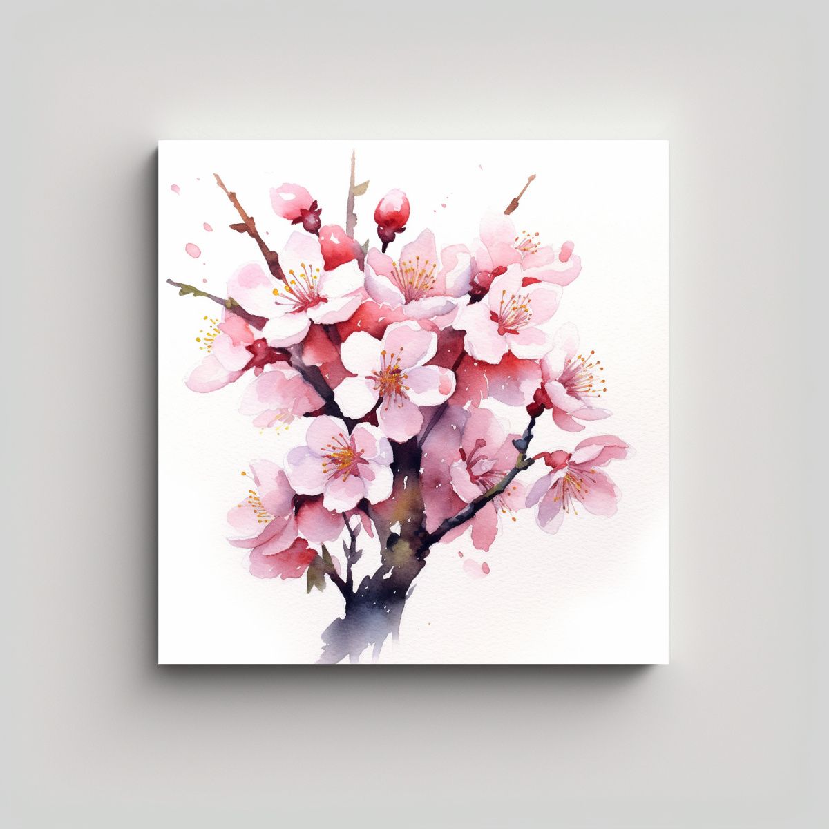 GENERICO - Fotografía De Cerezos En Acuarela Estilo 50x50 Cm