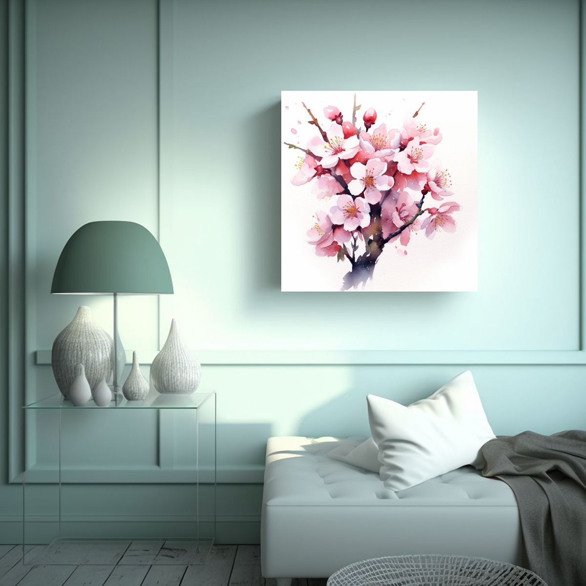 GENERICO - Fotografía De Cerezos En Acuarela Estilo 50x50 Cm