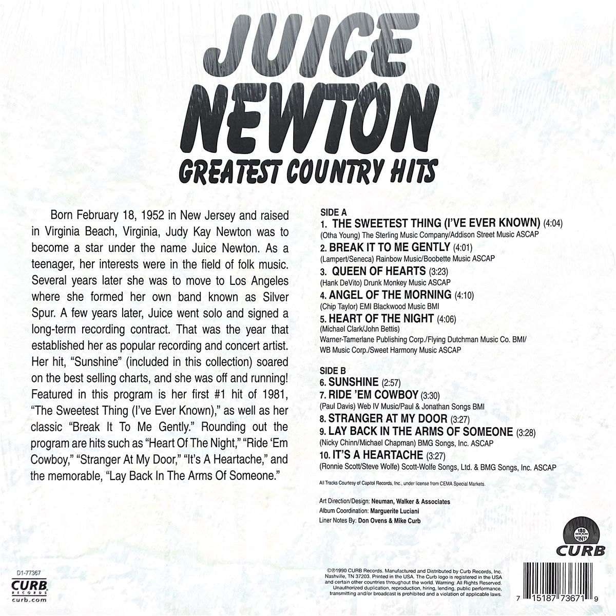 HITWAY MUSIC - JUICE NEWTON - GREATEST COUNTRY HITS - VINILO