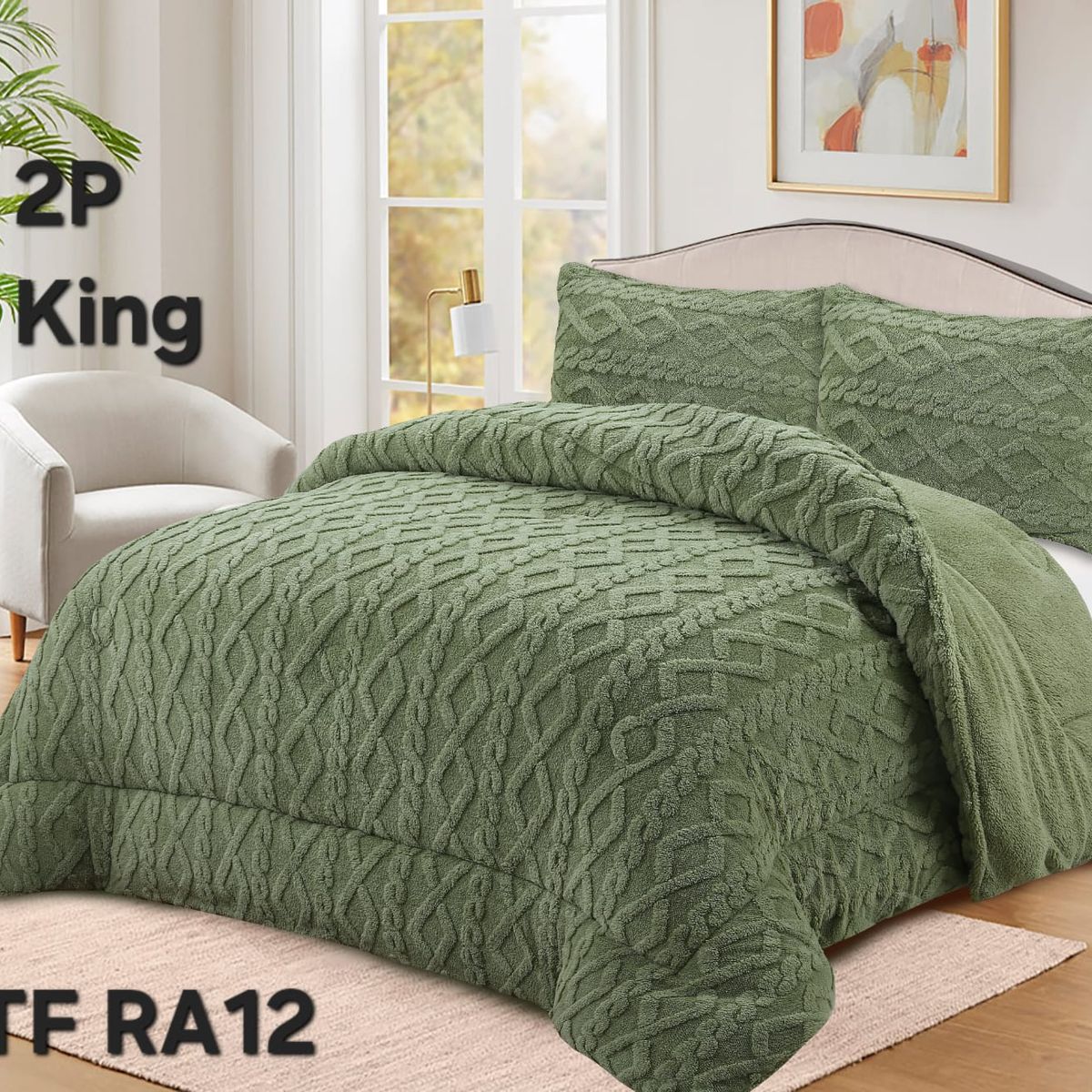 GENERICO - Cobertor de invierno Texturizado con CHIPORRO 2 Plazas Trenzado Verde