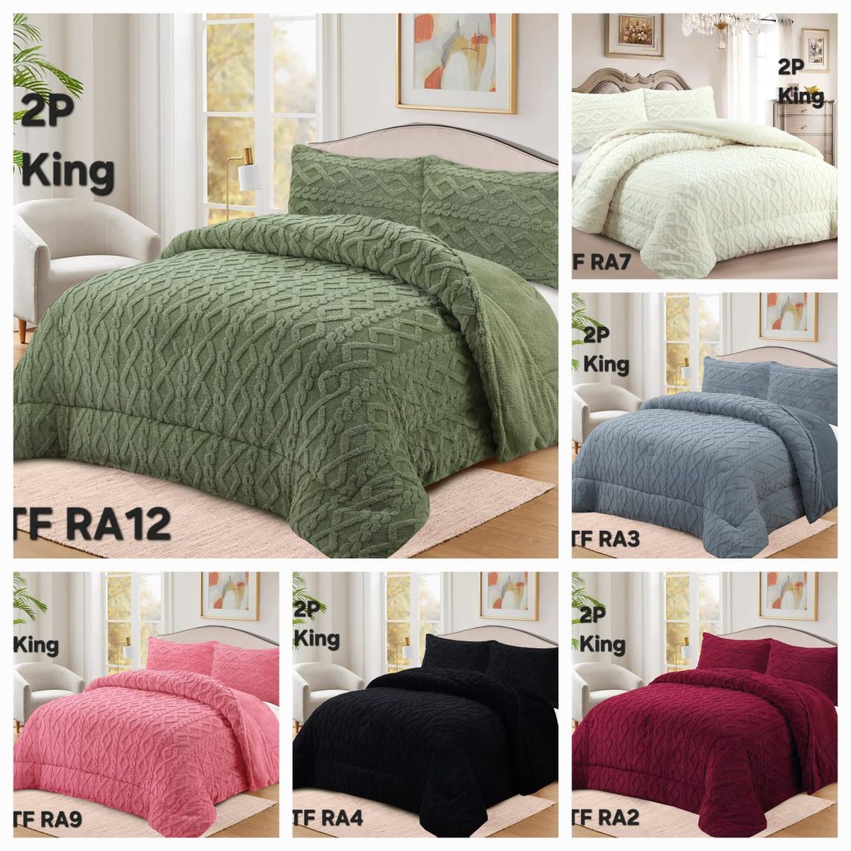 GENERICO - Cobertor de invierno Texturizado con CHIPORRO 2 Plazas Trenzado Verde