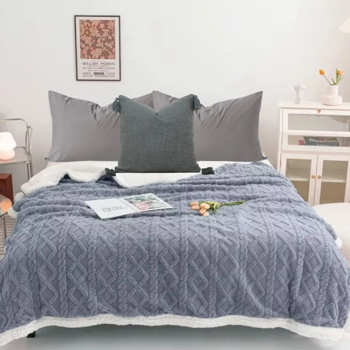 GENERICO - Frazada manta de Sherpa Polar-Gris Claro