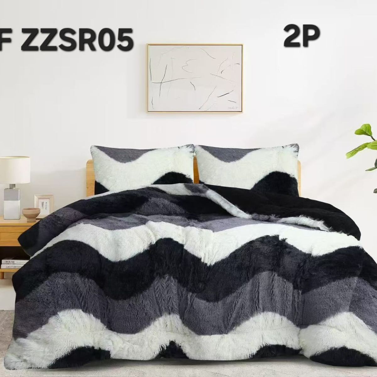 GENERICO - Cobertor de Invierno Peludo con Chiporro 2 Plazas - Blanco y Negro