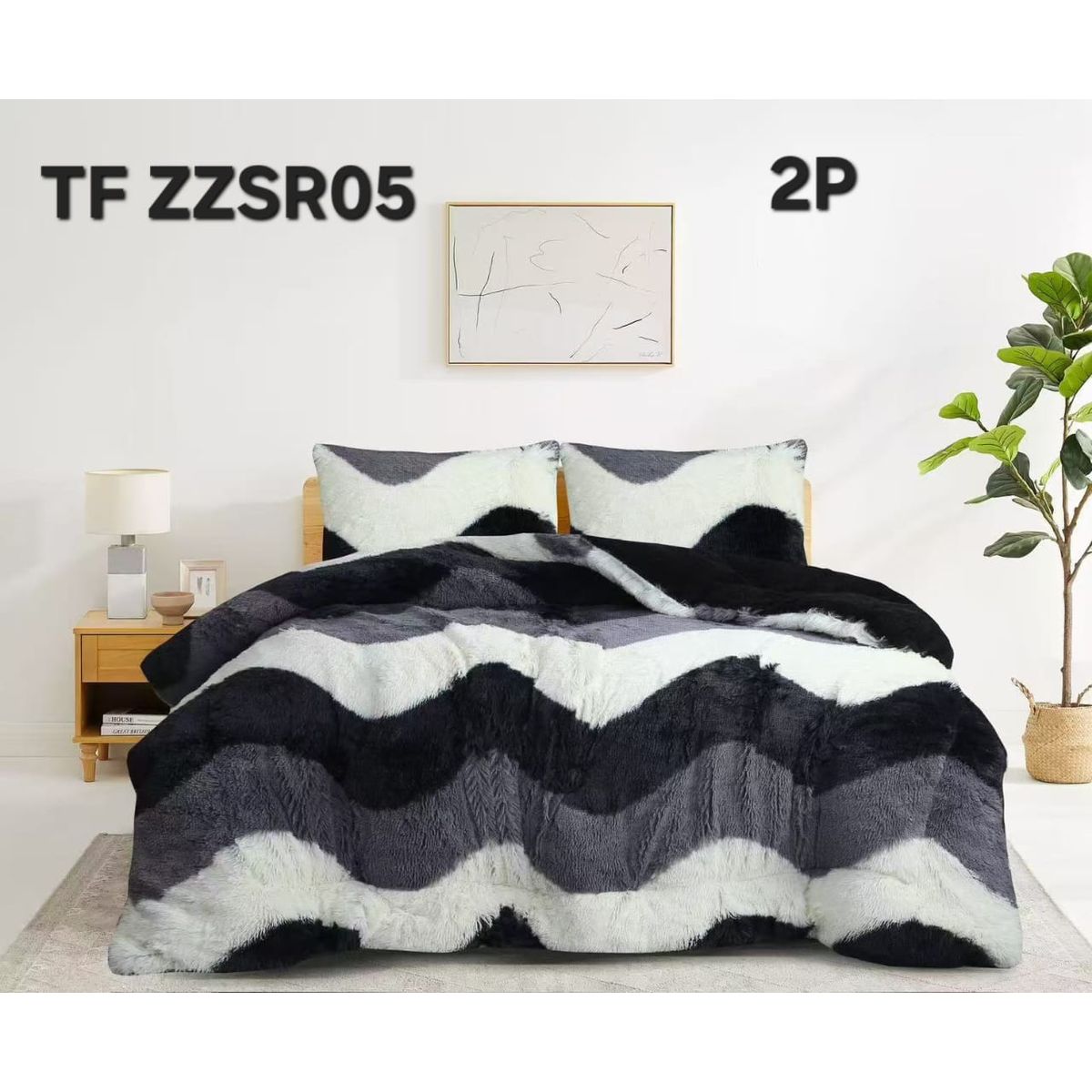 GENERICO - Cobertor de Invierno Peludo con Chiporro 2 Plazas - Blanco y Negro