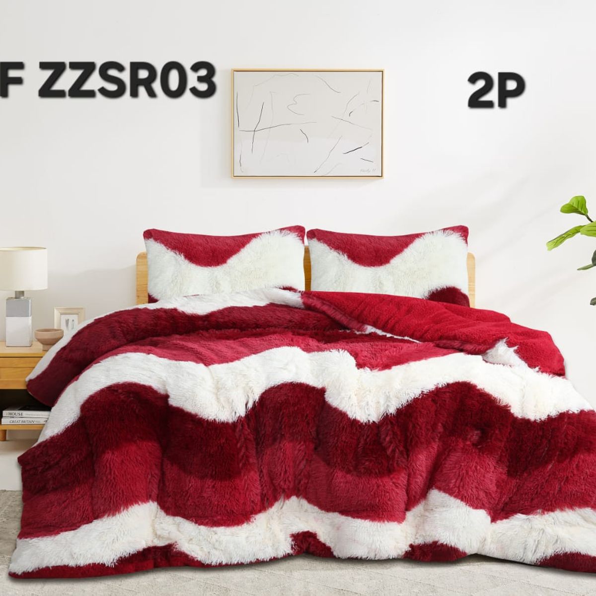 GENERICO - Cobertor de Invierno Peludo con Chiporro 2 Plazas - Blanco y Burdeo