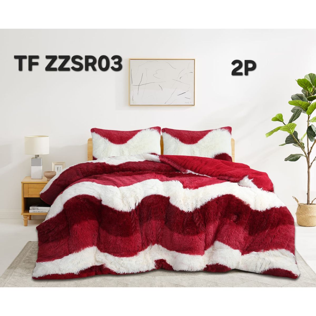 GENERICO - Cobertor de Invierno Peludo con Chiporro 2 Plazas - Blanco y Burdeo