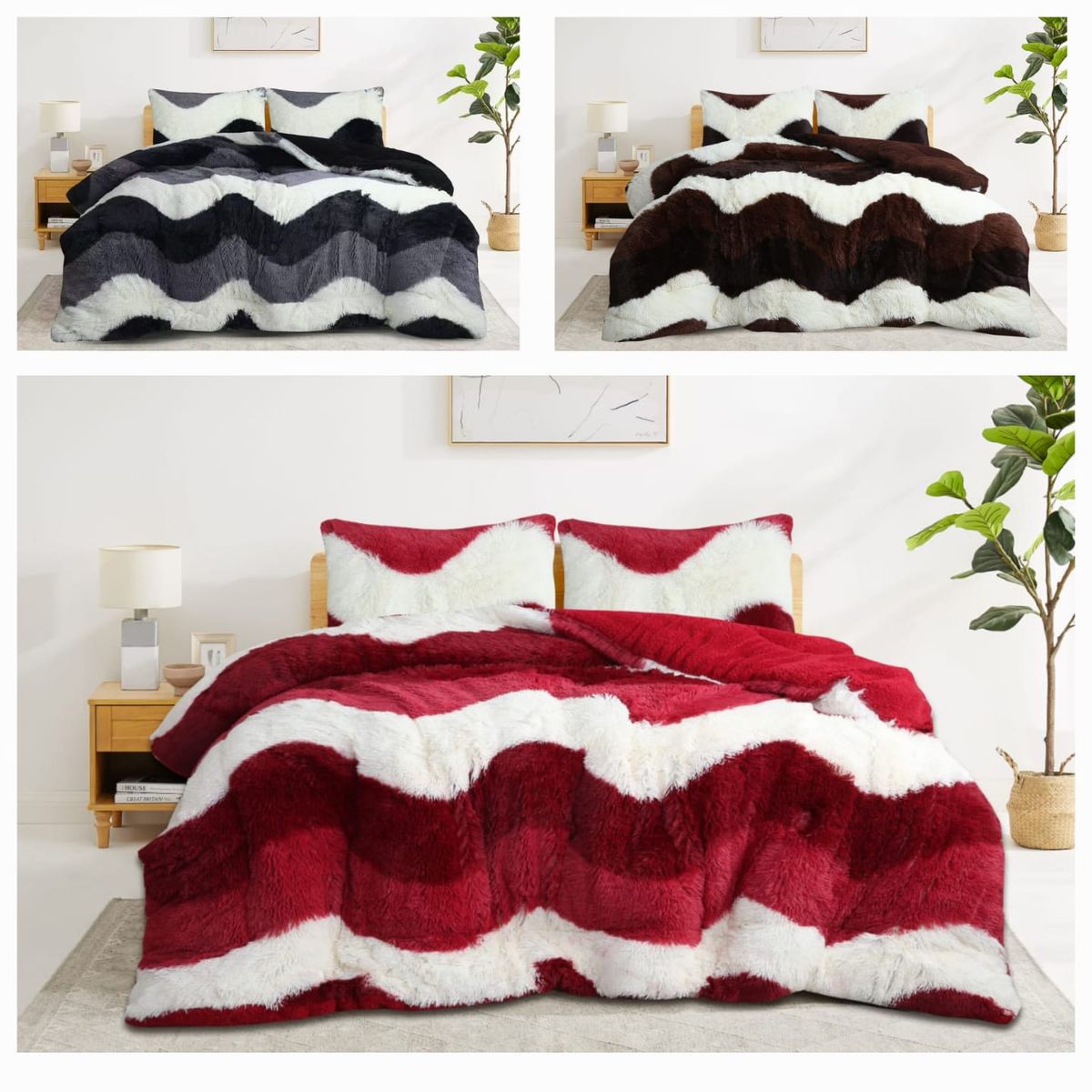 GENERICO - Cobertor de Invierno Peludo con Chiporro 2 Plazas - Blanco y Burdeo