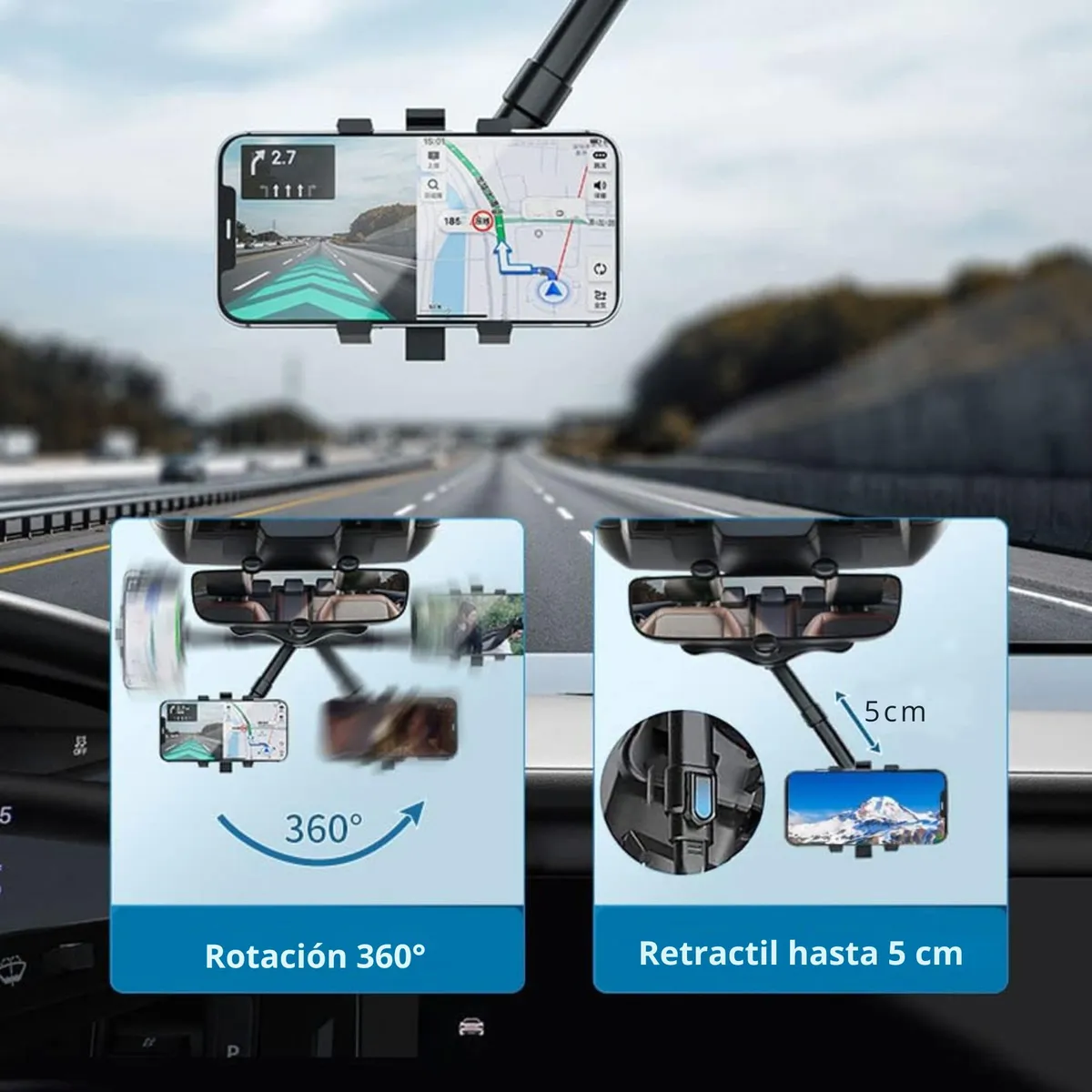 MOVI - Soporte para Celular en Espejo Retrovisor  Conducción Segura