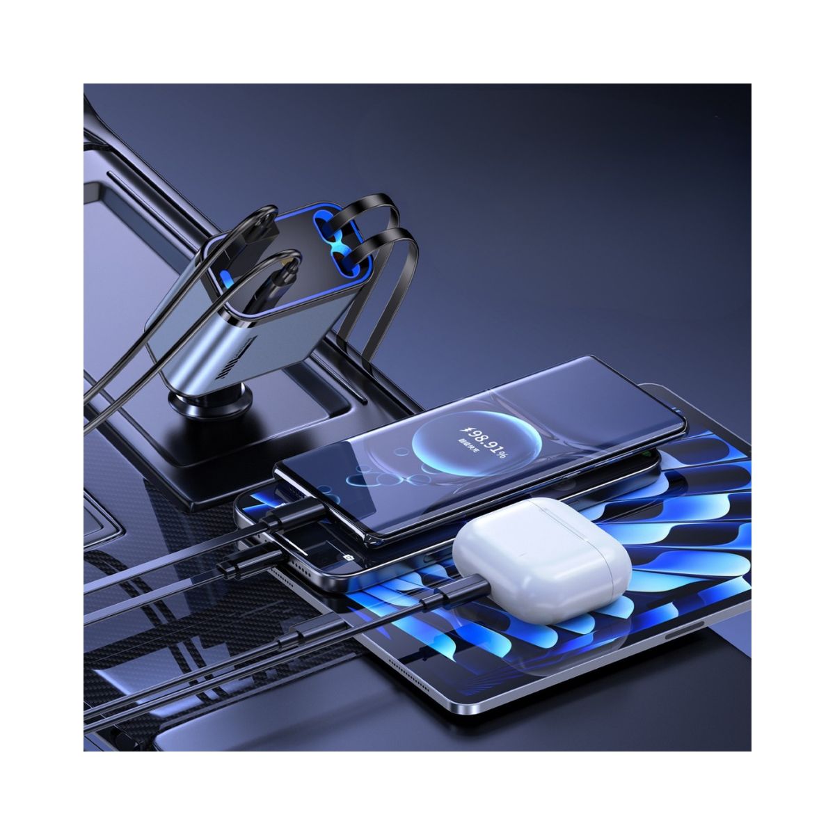 GENERICO - Cargador Auto Usb De 2 Cables Escalable Y Carga Rapida SK