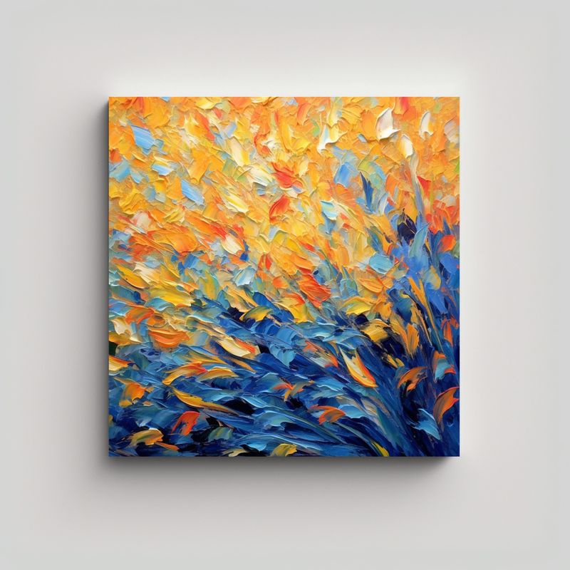 GENERICO - Pintura Abstracta De Cosecha Azul Y Naranja Con 90x90 Cm