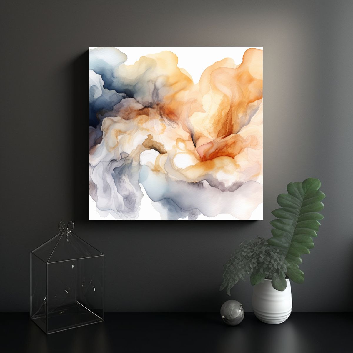 GENERICO - Cuadro Abstracto De Nubes En Colores Neutros Para 90x90 Cm