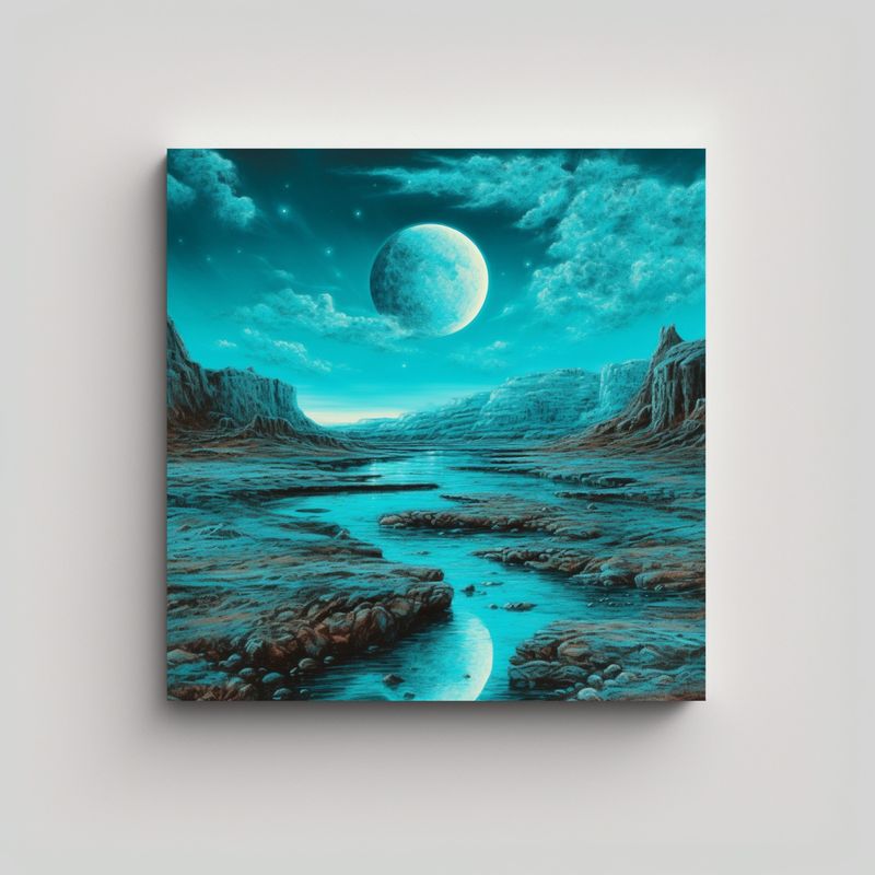 GENERICO - Pintura Paisaje Lunar En Tonos Cian Con 80x80 Cm
